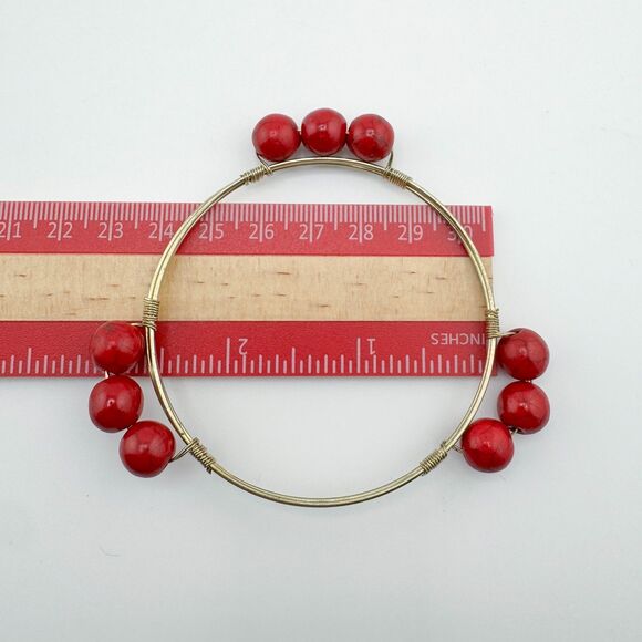 3 Bohemian Wire-Wrapped Beaded Bangle Bracelets Orange Amber Red Stackable Retro - Picture 12 of 12